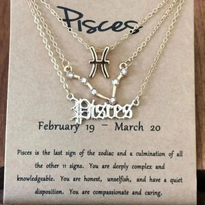 Pisces Horoscope 3 Rose Gold Tone Stone Faux Zodiac Astrology Necklace New
